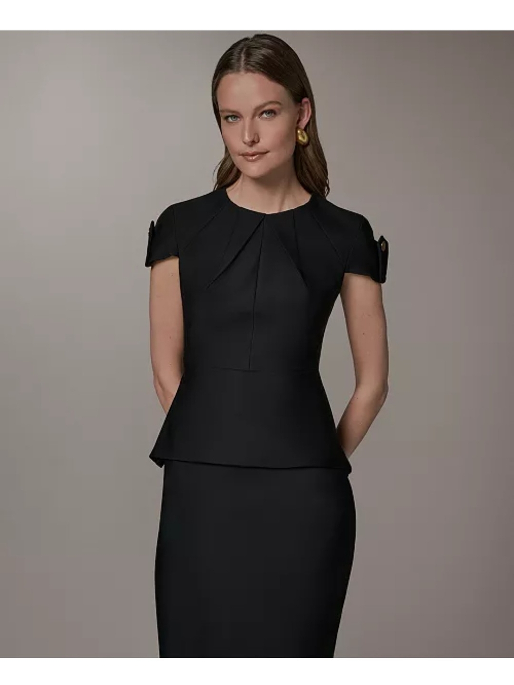 Classic Black Peplum Cap-Sleeve Top